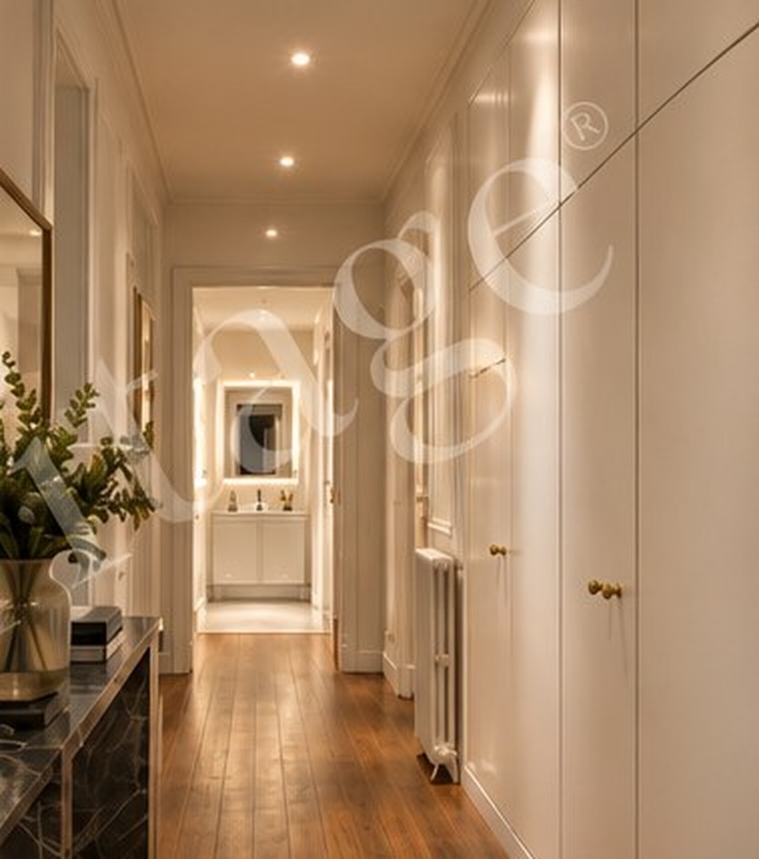Entrée en enfilade, rangements toute hauteur et parquet ancien